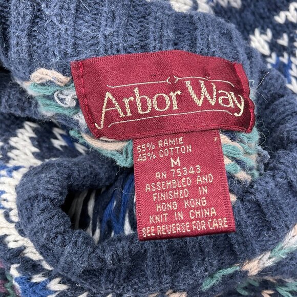 Arbor Way Sweater Men Medium Blue Multi Fair Isle Snowflake‎ Cotton Ramie VTG - Picture 10 of 11